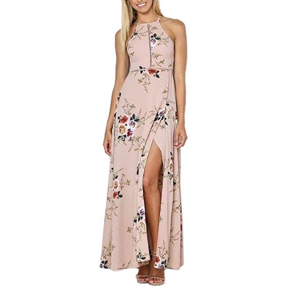 NWT Taupe floral high neck maxi dress - Picture 2 of 8